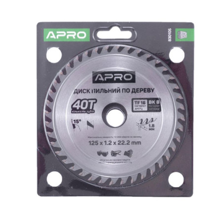 830105 : Диск пильний по дереву 125х22.2х40Т (APRO)