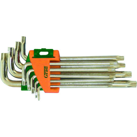 4022285 : ключі TORX T10-T50мм 9шт CrV (середні з отвором) Grad 4022285 : ключі TORX T10-T50мм 9шт CrV (середні з отвором) Grad