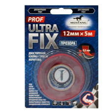 Двостороння стрічка PROF ULTRA FIX MUSTANG Прозора 12мм*5м Двостороння стрічка PROF ULTRA FIX MUSTANG Прозора 12мм*5м