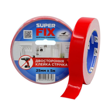 Двостороння клейка стрічка на вспіненій основі SUPER FIX MUSTANG 25мм*5м